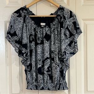 VanHeusen Paisley Print Women's Gathered Waist Top - Dark Blue/White Size Medium